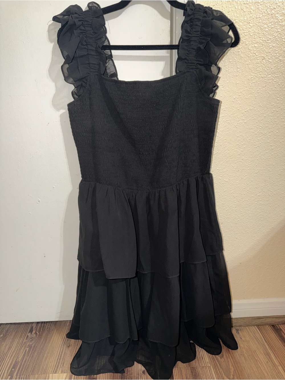 Amazon Black Ruffle Strap Tiered Mini Dress